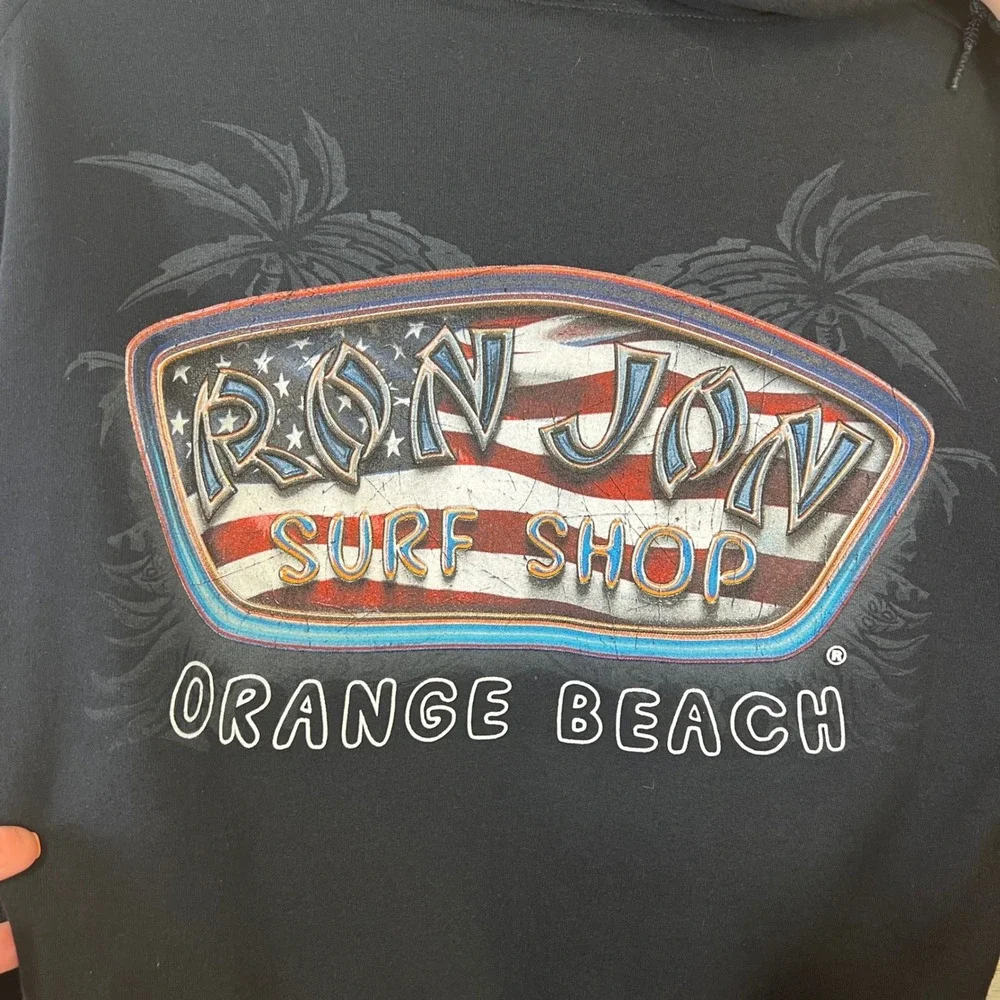 Ron Jon Surf Shop Hoodie Sweatshirt Men M Black Orange Beach American Flag - Picture 4 of 6